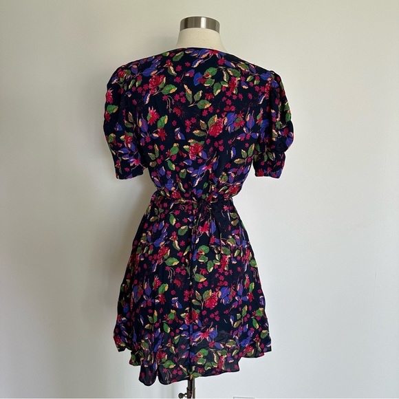 Saloni Wrap Dress Floral Puffy Short Sleeve Rayon Sz US 4 - Picture 8 of 15